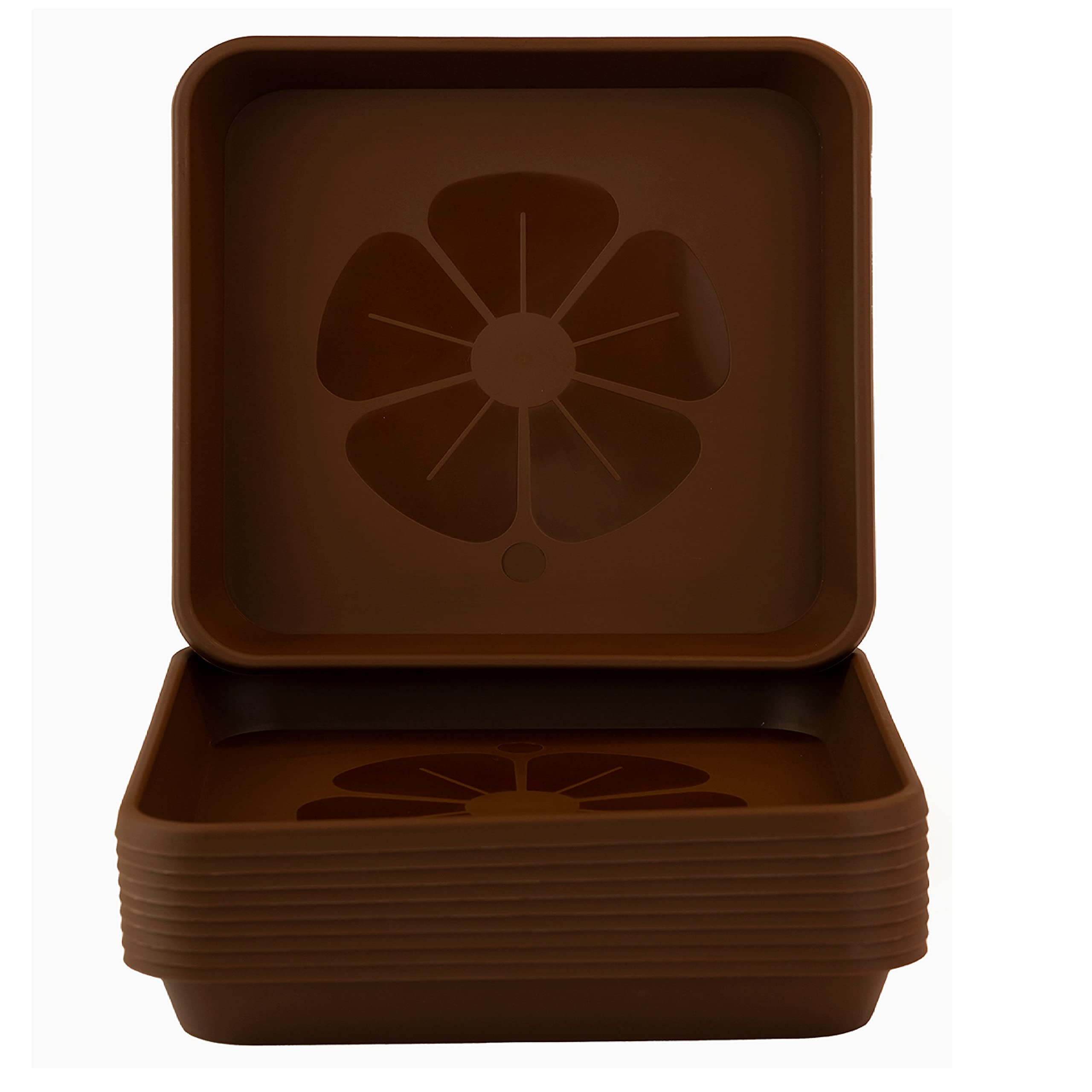 Home Garden Ornaments Set of 10 Square Plastic Plant Pot Saucers Extra Large Drip Trays Flower Indoor Outdoor Garden Planter Tray (25 cm x 25 cm, Brown)