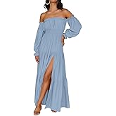 ZESICA Women's Boho Off Shoulder Spring Long Sleeve Dress 2026 High Waist Side Split Sexy Flowy A Line Long Maxi Dresses