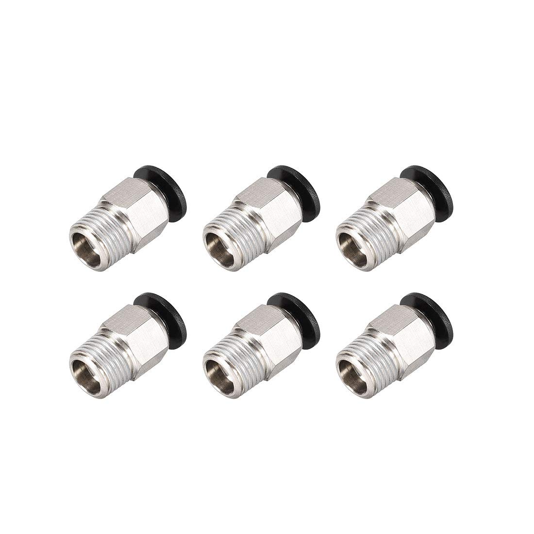 sourcing map Straight Pneumatic Push to Quick Connect Fittings 1/8NPT Male X 4mm Tube OD Silver Tone 6pcs