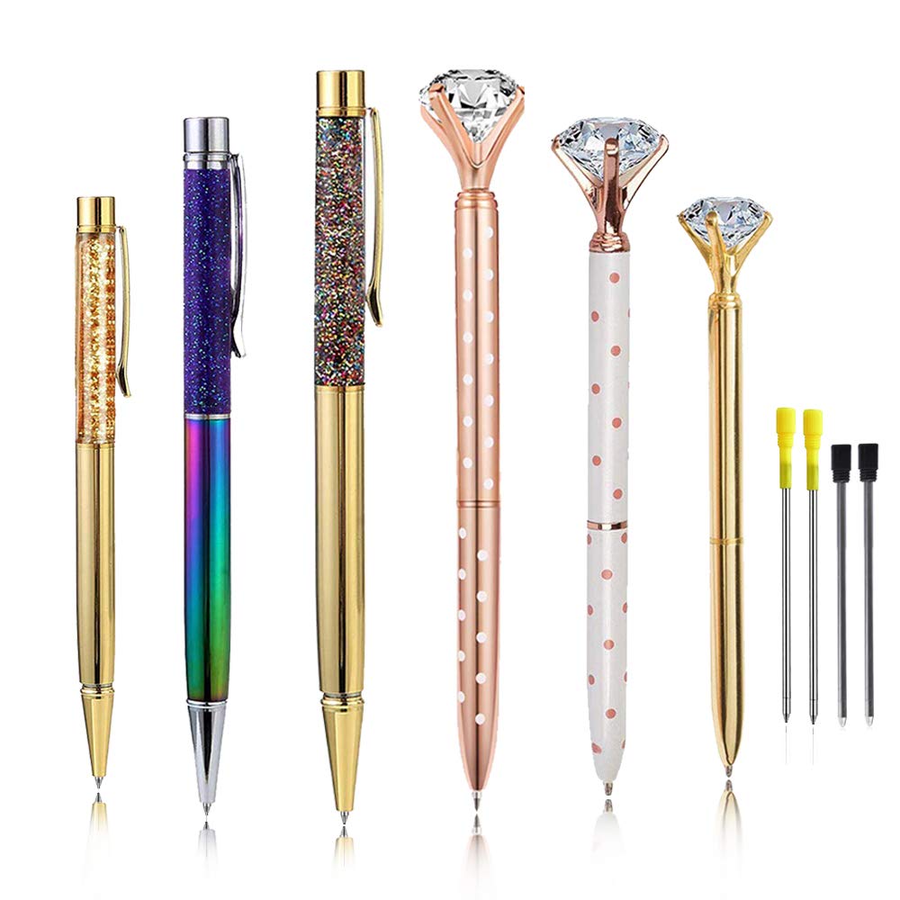GYORGKSHI 6PCS Crystal Diamond Ballpoint Pen Bling Metal Ballpoint Pen Office Supplies for Women,Coworkers,Hostess and Girlfriend,Christmas Gifts for Women
