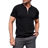 RQP Mens Zipper Polo Shirts Knit Casual Shirts Short/Long Sleeve,Stretch Slim Fit Golf Shirts,Soft Pullover