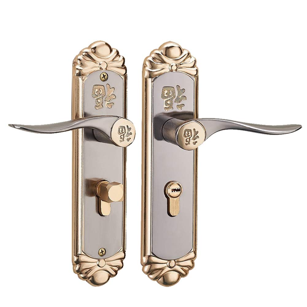 Zinc Alloy Indoor Lever Lock Door Handle Set - Golden Cylinder Lever Lock With Keys for Wooden Bedroom Doors