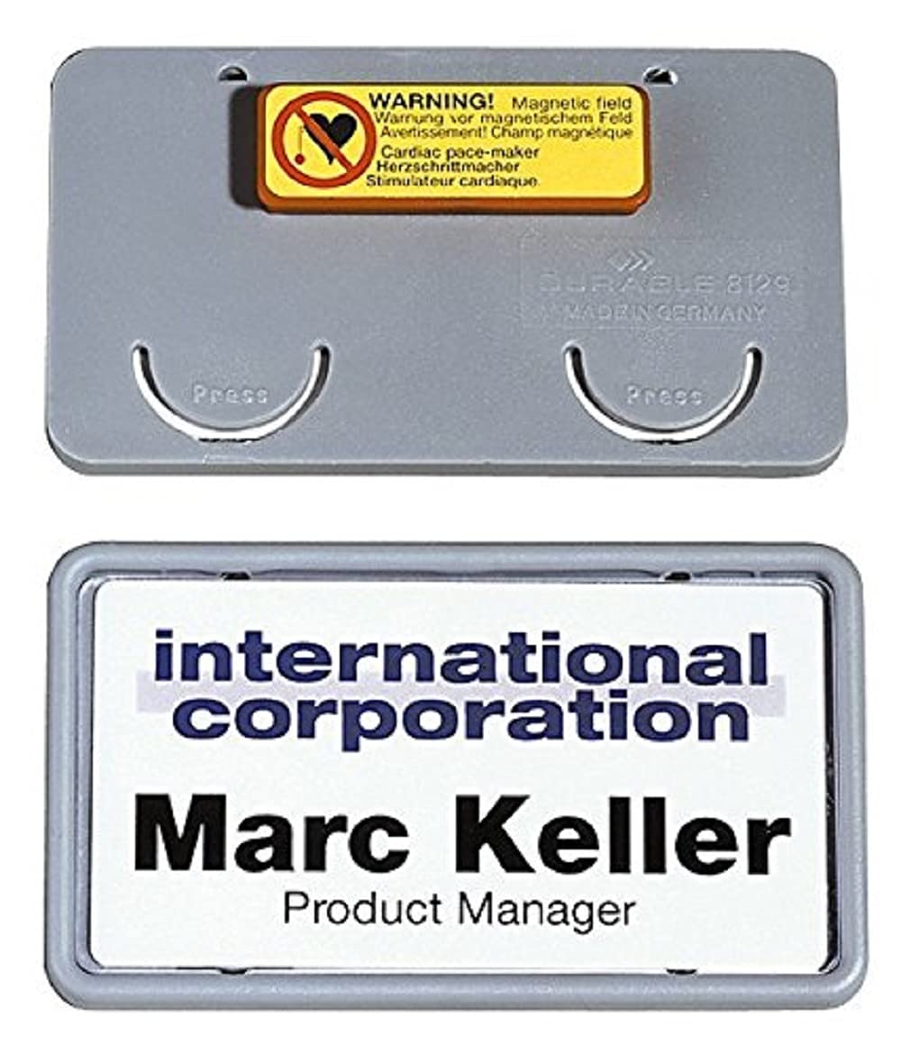 Durable 812910 Clip Name Badge Holder with Magnet 25-Pack Grey