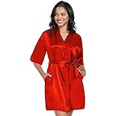 Polar Rabbit Women’s Short Satin Robes Lightweight Silky V-Neck Sleepwear Wedding Bridal Party Bride Bridesmaid Bathrobes