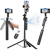 yAyusi Auto Face Tracking Tripod 360° Rotation with Stand, 70.9" Motion Sensor Phone Tripod Stand, No App, Gesture Control, S