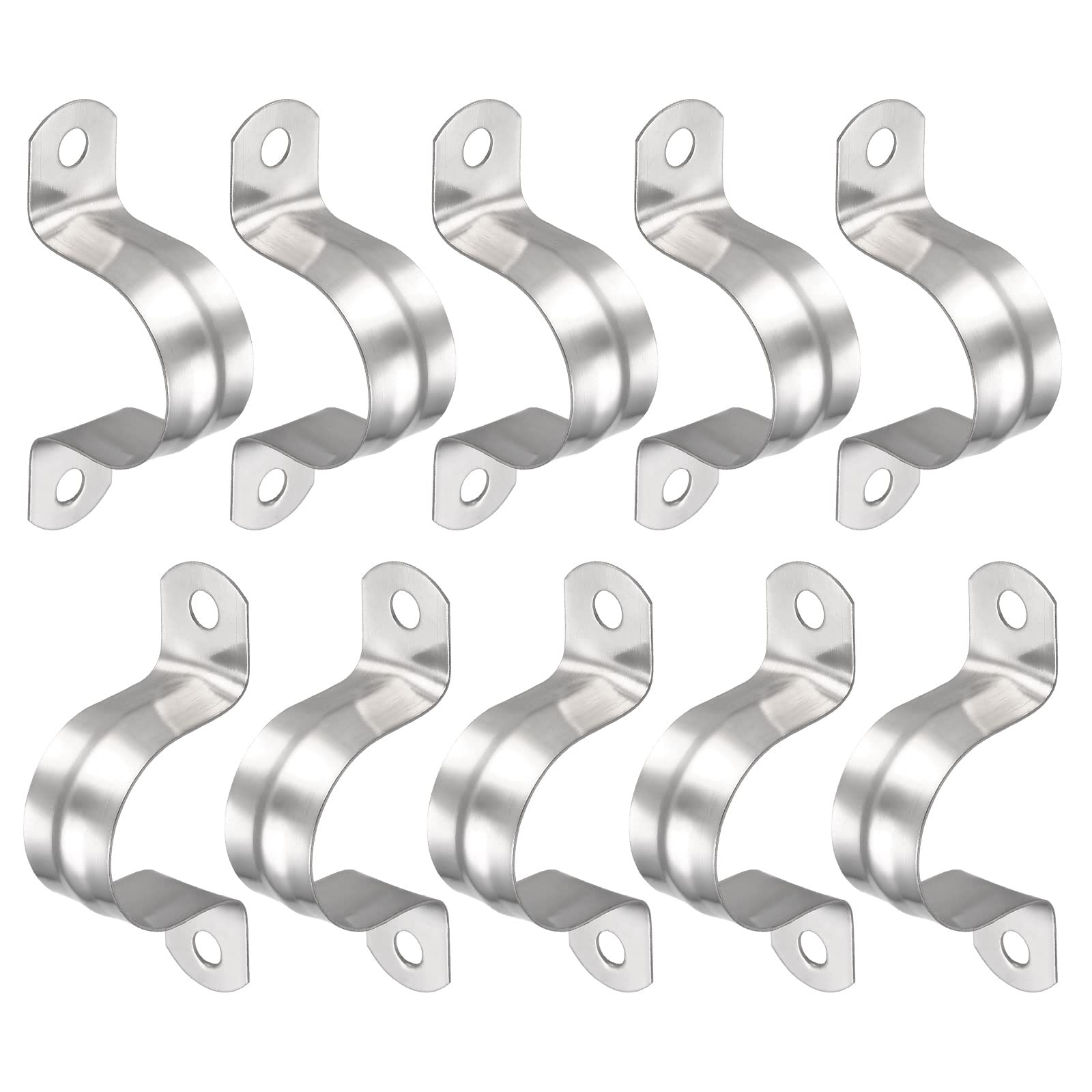 DTGN 75x18x32mm(LxWxH) Two Hole Strap - 10Pack - Good for Industrial 32mm Dia Pipe Fixing - 304 Stainless Steel Rigid Pipe Strap Clamp - Silver Tone — image 1