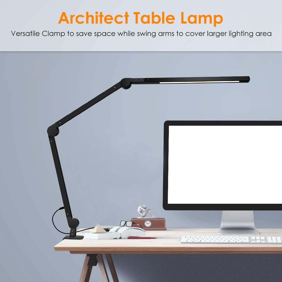 Swing Arm Lights, LED Desk Lamp with Clamp, 9W Eye Caring Dimmable Lamps, Timer, Memory, Touch Control 6 Color Modes - Image 5