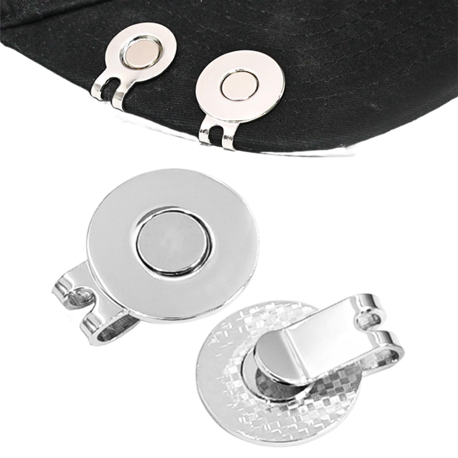 FYHJNC 2-Piece Magnetic Golf Hat Clip - Strong Magnet Ball Marker Holder for Hat Visor Bag, Iron Core with Triple Electroplating (Ball Marker Not Included)