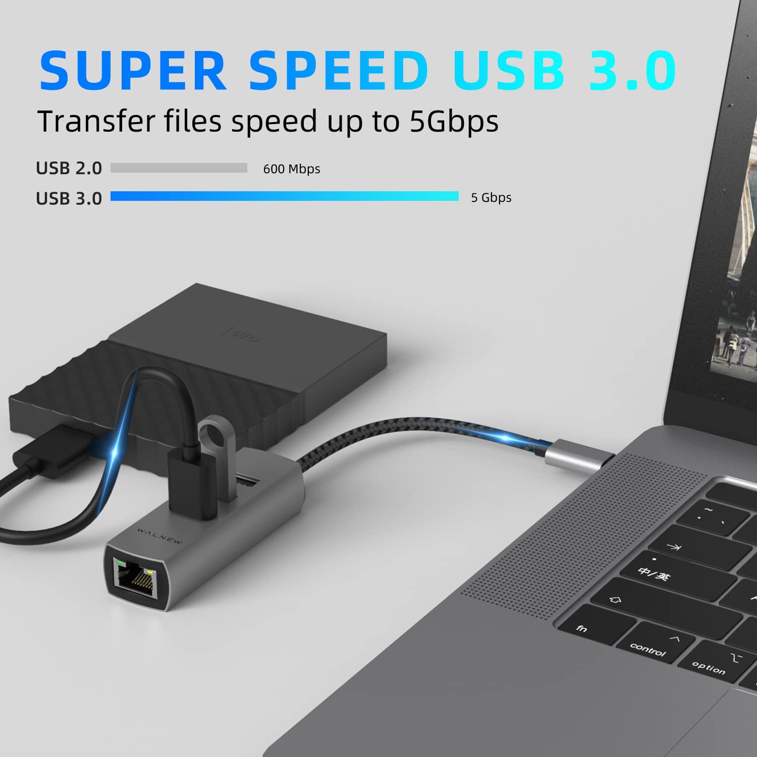 WALNEW USB C Ethernet Adapter, USBC Hub with 3 USB 3.0 & RJ45 Gigabit,Thunderbolt-4 OTG Network Multiport Dongle for MacBook Pro Air,iMac,iPad,Surface,XPS,Chromebook,Samsung Galaxy S23 Tab S8