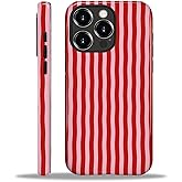 ilikediy for iPhone 16 Pro Case,HL2 Red Stripes Hybrid 2 Layer Hard Shell Silicone Protective Pattern Design Case