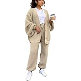 LROSEY Women 2 Piece Lounge Sets Outfits Oversized Button Down Cardigan Sweaters Set Cable Knit Sweater Pants