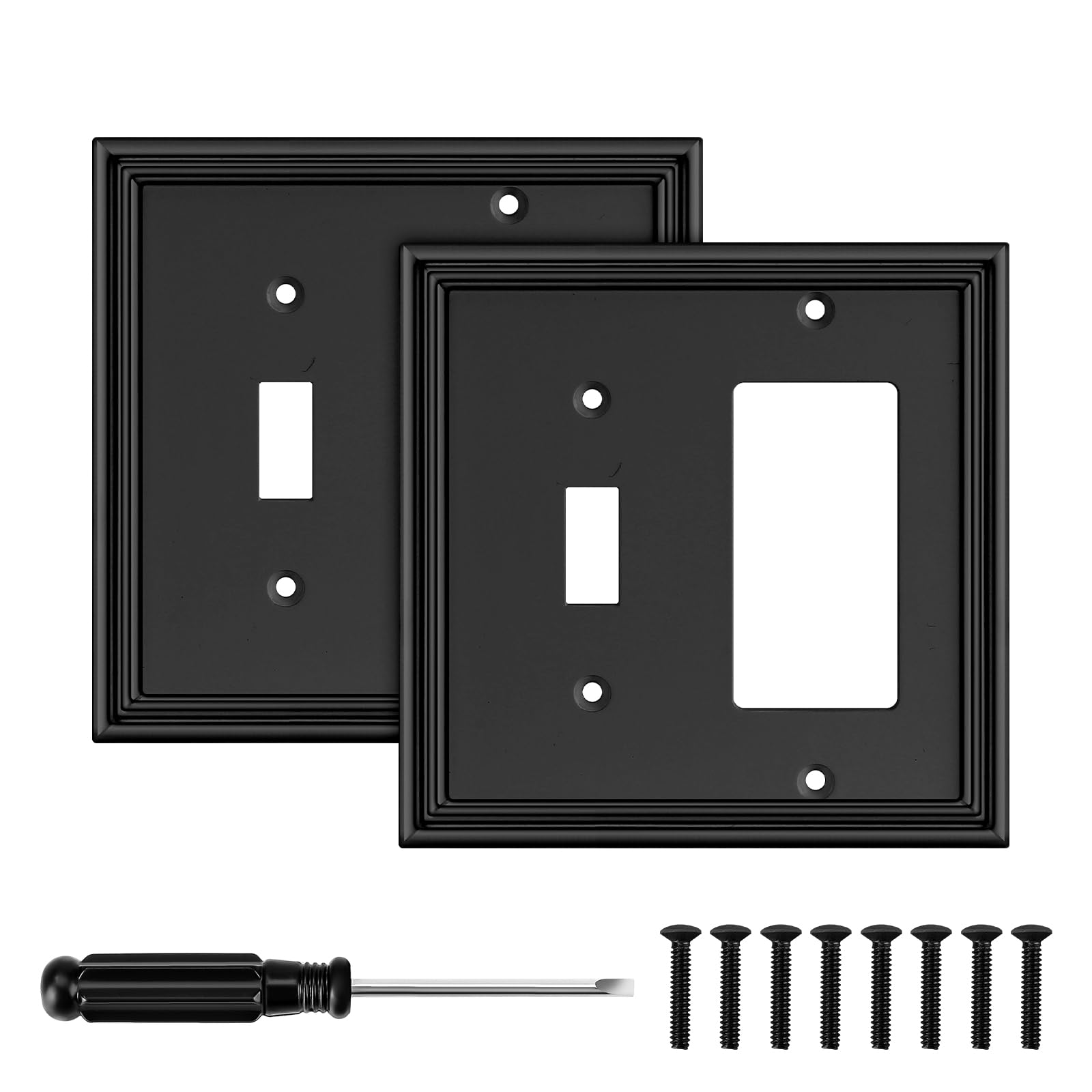Photo 1 of ****Partial set***

Black Modern Decorative Wall Plate Light Switch Cover Decorator Outlet Covers Rocker Switch Plates Bamboo Fiber Material Wall Plates for Kitchen Bathroom (2 Gang Toggle/Decorator-2 Pack)