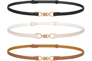 JASGOOD 3 Pack Leather Skinny Women Belt Adjustable Thin Waist Belts with Alloy Buckle for Dresses