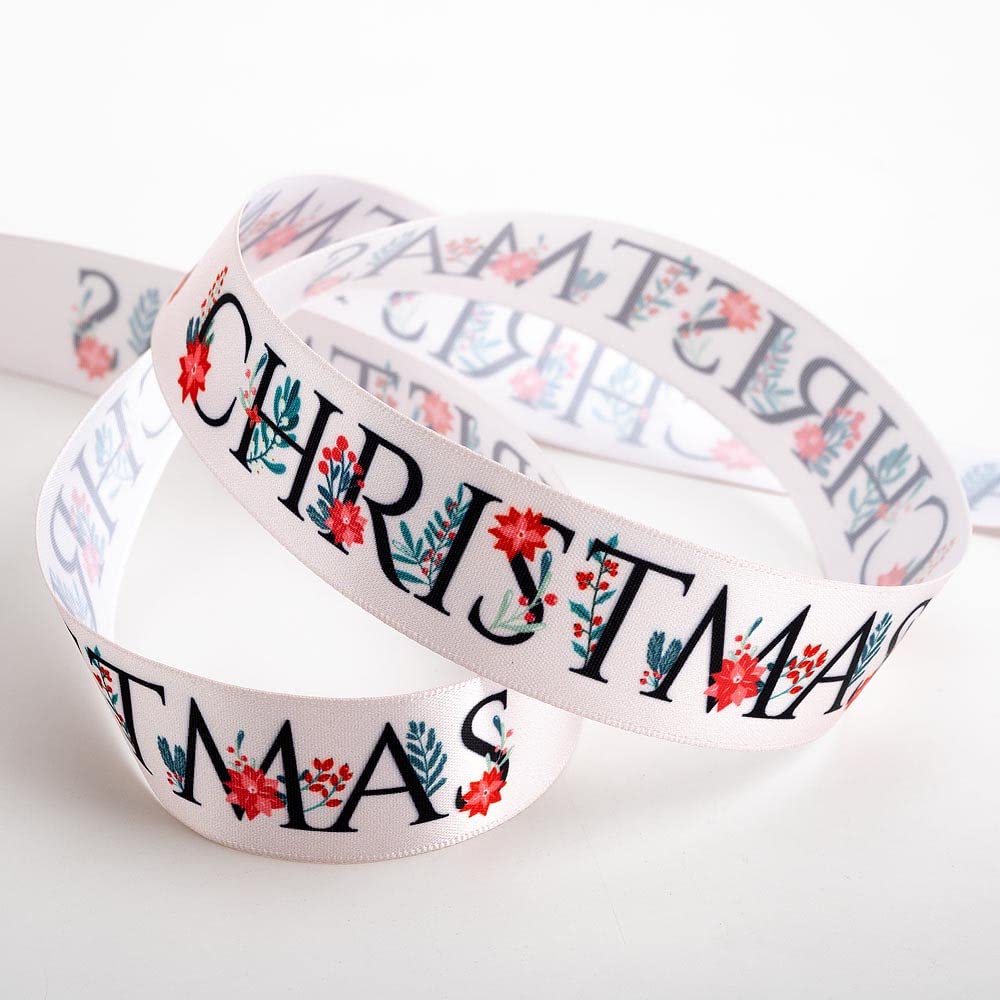 Italian Options Christmas Foliage Satin Ribbon for Gift Wrapping, Christmas Ribbon for Crafts, Wreaths, Décor, Tree Decorations, Cards, Fabric Ribbons, Taupe, 25mm x 10 Metre Roll