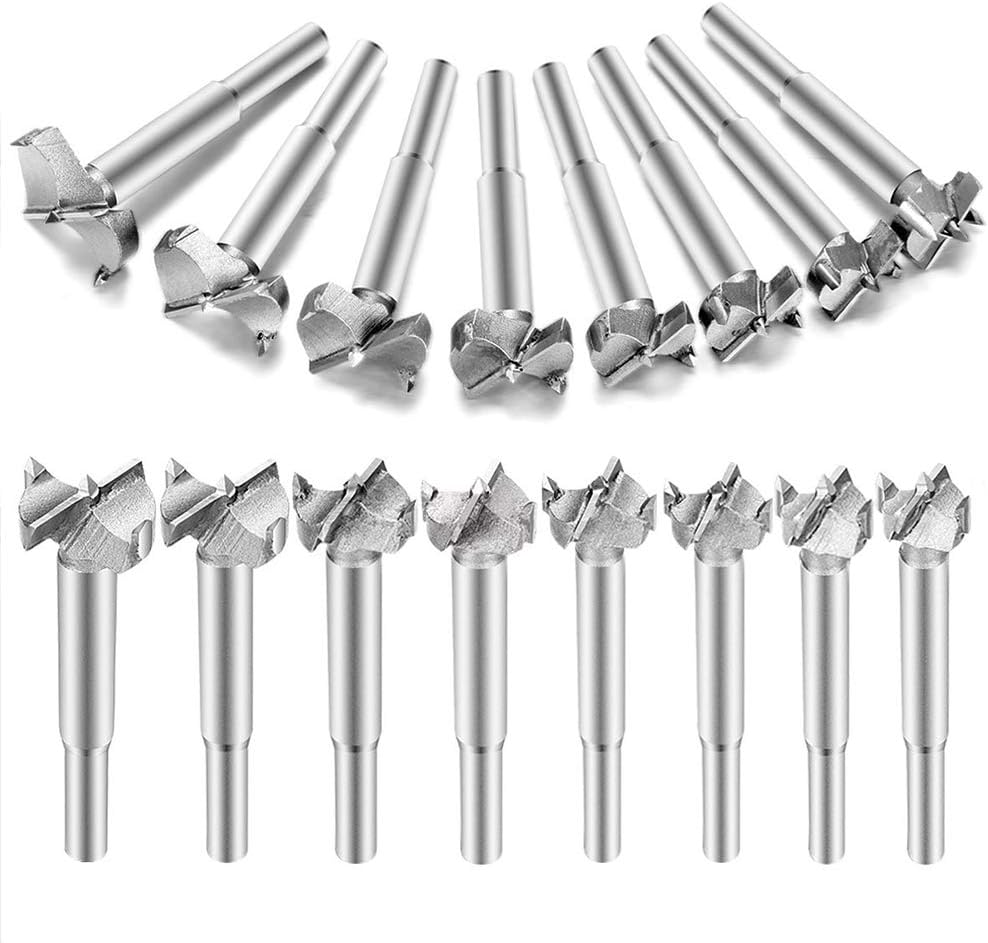 Aohoo 16pcs Forstner Drill Bit Set,Tungsten Steel, HSS Titanium Coated, Forstner Bits for for Wood Furniture, Cabinets, Cork
