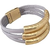 YKKZART Bracelets for Women Leather Bracelet Multi-Layer Rope Wrap Bangle 14k Gold Plated Cirle Hollow Tube Boho Cuff Bangle Bracelets for Women Gift