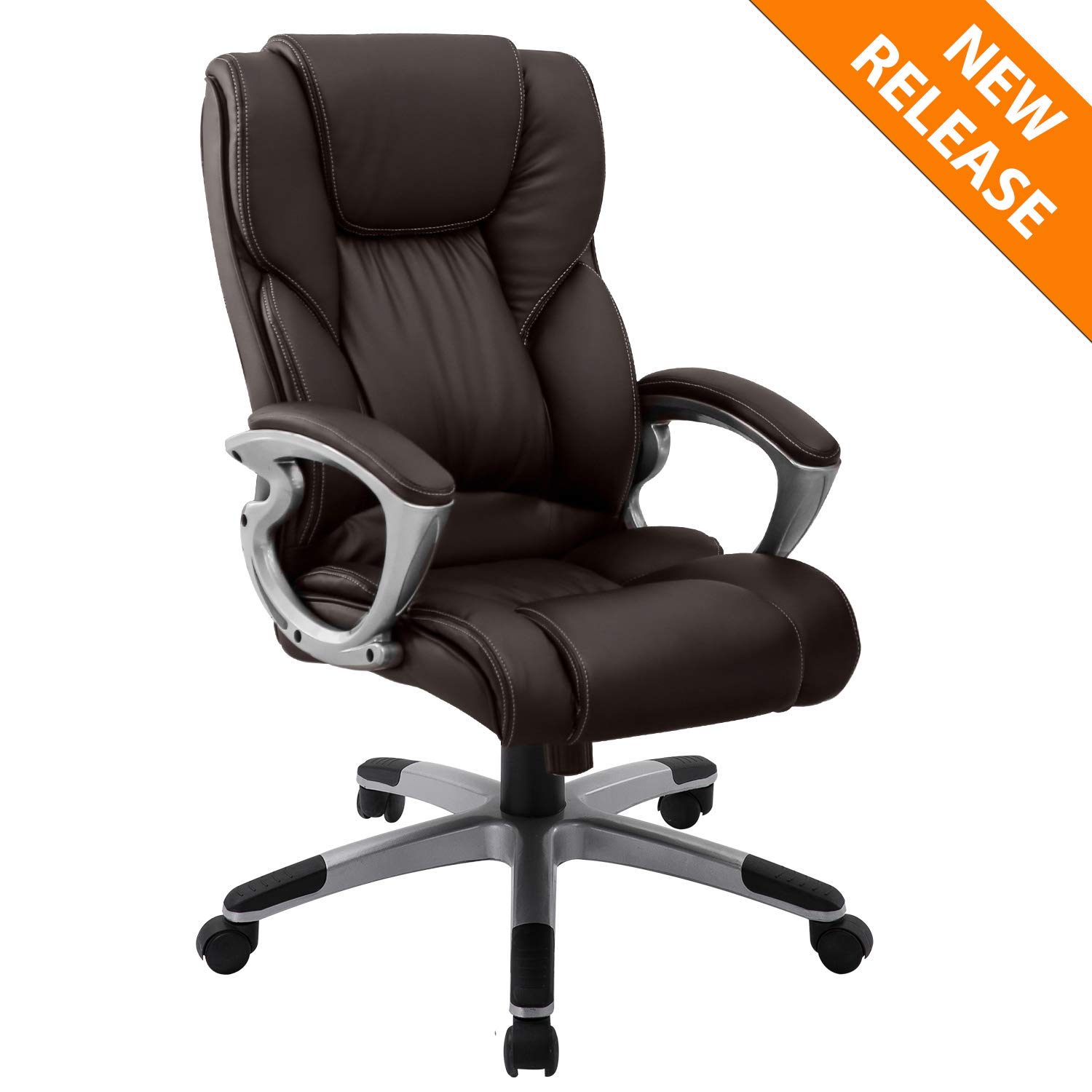 YAMASORO Leather Office Chair High Back Computer Gaming Desk Chair Executive Ergonomic Lumbar Support Brown