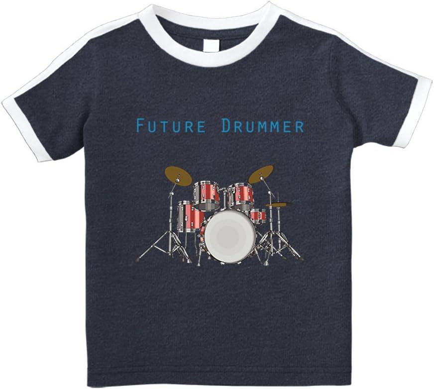 Future Drummer Drum Set #1 Cotton Short Sleeve Crewneck Unisex Toddler T-Shirt Soccer Tee - Navy, 5/6T
