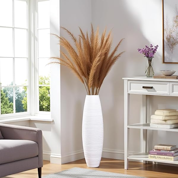 ROCENDLOR TALL FLOOR VASE, 27.5 INCHES (70CM, 2.3FT) FLOOR VASE STURDY AND LUXURIOUS,TALL VASES FOR COUNTRY HOME DECOR, LIVING ROOM, RESIN WHITE VASES