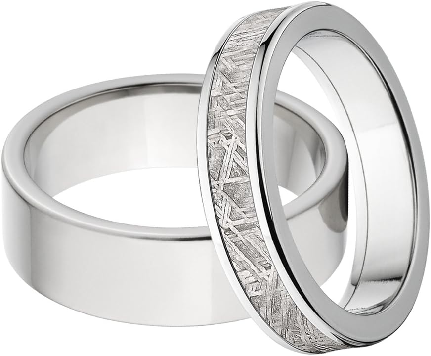 Rumors JewelryTitanium and Meteorite Matching Ring Set, His & Her's Ring Set