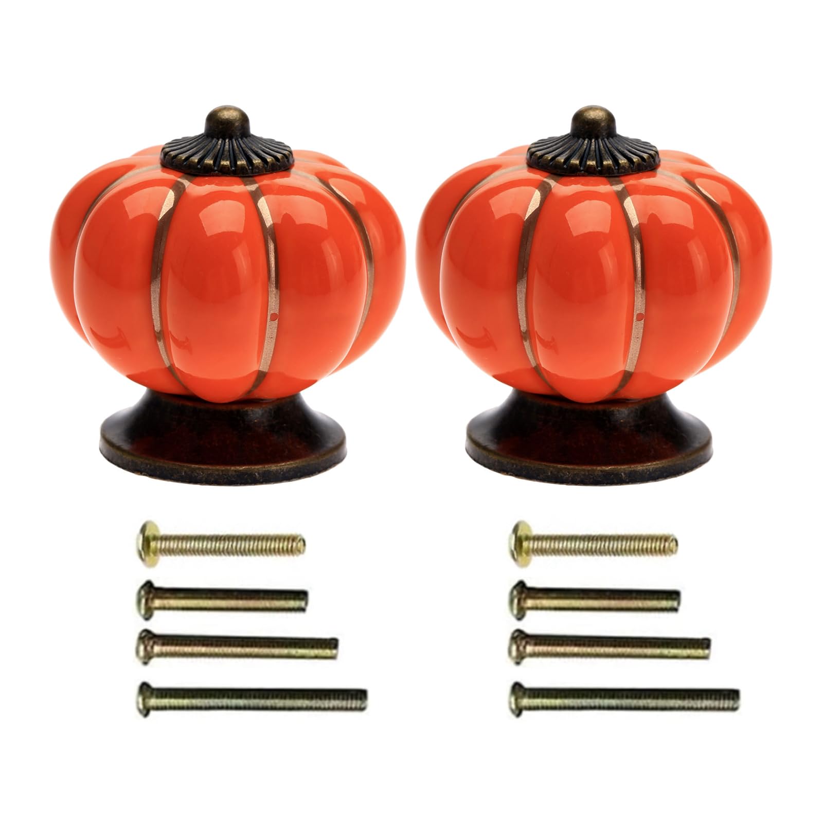 Mgoodoo Ceramic Pumpkin Design Drawer Knobs, Set of 2, Orange