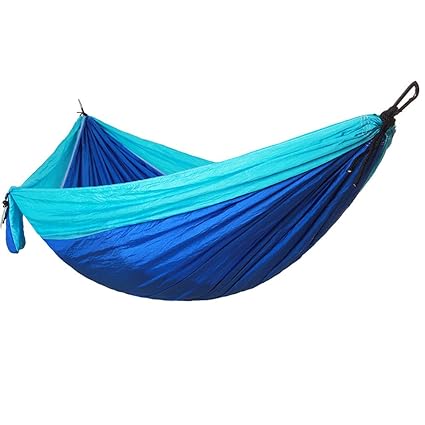 VORCOOL Portable Camping Single and Double Hammock Lightweight Portable Nylon Hammock with Parachute Nylon Ropes and Solid carabiners for Backpacking Camping Travel Beach (Blue)