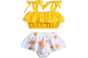 Toddler Girls Two Piece Bikini Suit Sunshine Swimsuit Bathing Suit Baby Tankini Swimwear Sun Print Beach Outfit