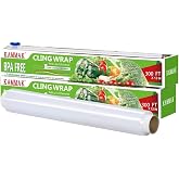 KAMMAK Plastic Wrap, Food Wrap with Slide Cutter, Cling Wrap 12 inch Food Service Clear Cling Film 2 Pack 300 Square FT Roll BPA-Free Microwave-Safe Kitchen Wrap Quick Cut Plastic Film