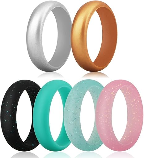Funria Silicone Wedding Ring For Women Silicone Rubber Bands Ring 6 Colors With Metal Silver And Metal Gold Black Pink Teal With Glitter Turquoise Fit For Sports And Outdoors 3 5 4 15 3mm Amazon Co Uk Sports
