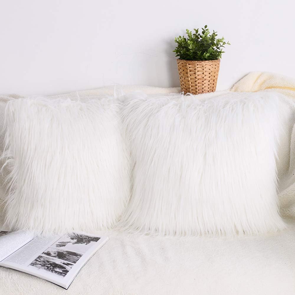 baibu Fluffy Cushion Covers White 45 x 45cm 2 Pack, Plush Pillow Case