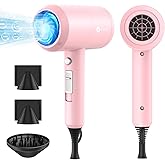 slopehill Professional Ionic Hair Dryer, Powerful 1800W Fast Drying Low Noise Blow Dryer with 2 Concentrator Nozzle 1 Diffuser Attachments for Home Salon Travel (Pink)