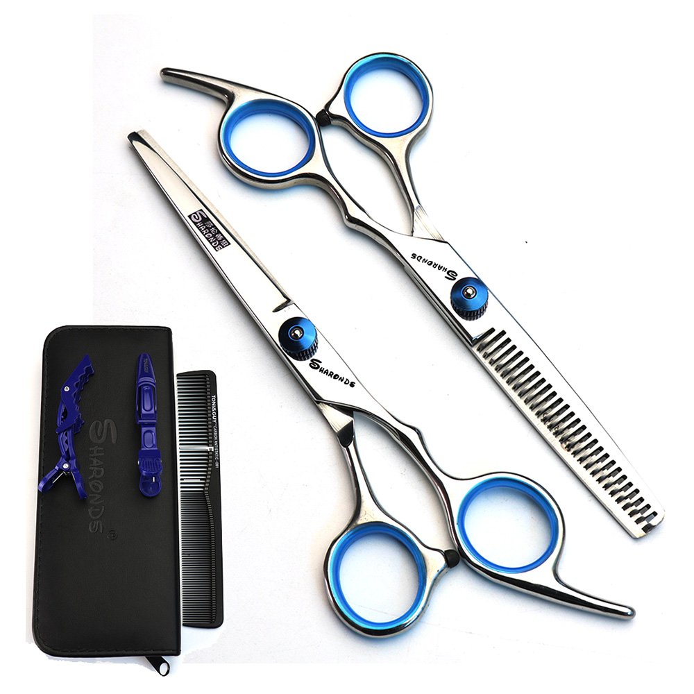 Hairdressing Scissors Hair Thinning Scissors Set and Hair Scissors, 6.0 inch + Presentation Case/Box +Black Comb +Color Hairpin