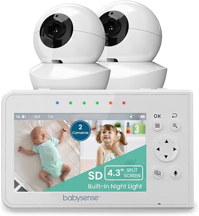 Babysense Video Baby Monitor with 2 Cameras 4.3 inch 480p Split Screen
