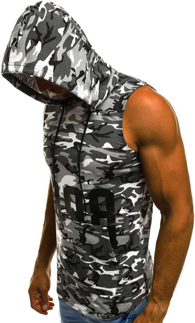 Men Workout Fitness Hoodie Tank Top Camouflage Print Sleeveless T Shirt Sportswear Gym Hoodies