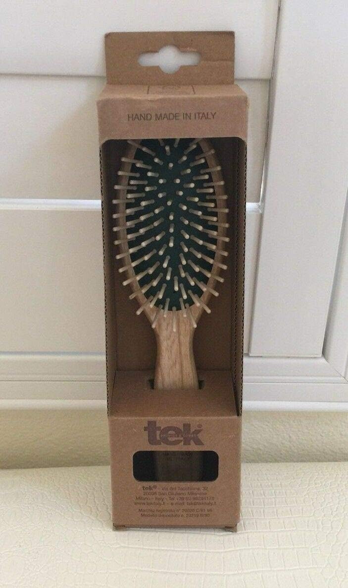 Tek Big Oval Paddle Brush With Wooden Teeth Hand Made in Italy Anti Static 9"x3"