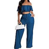 Elegant Two Piece Clothing Sets for Women Sexy Crop Top Long Wide Leg Pants Swimwear Bikini Coverups Vacation Beach