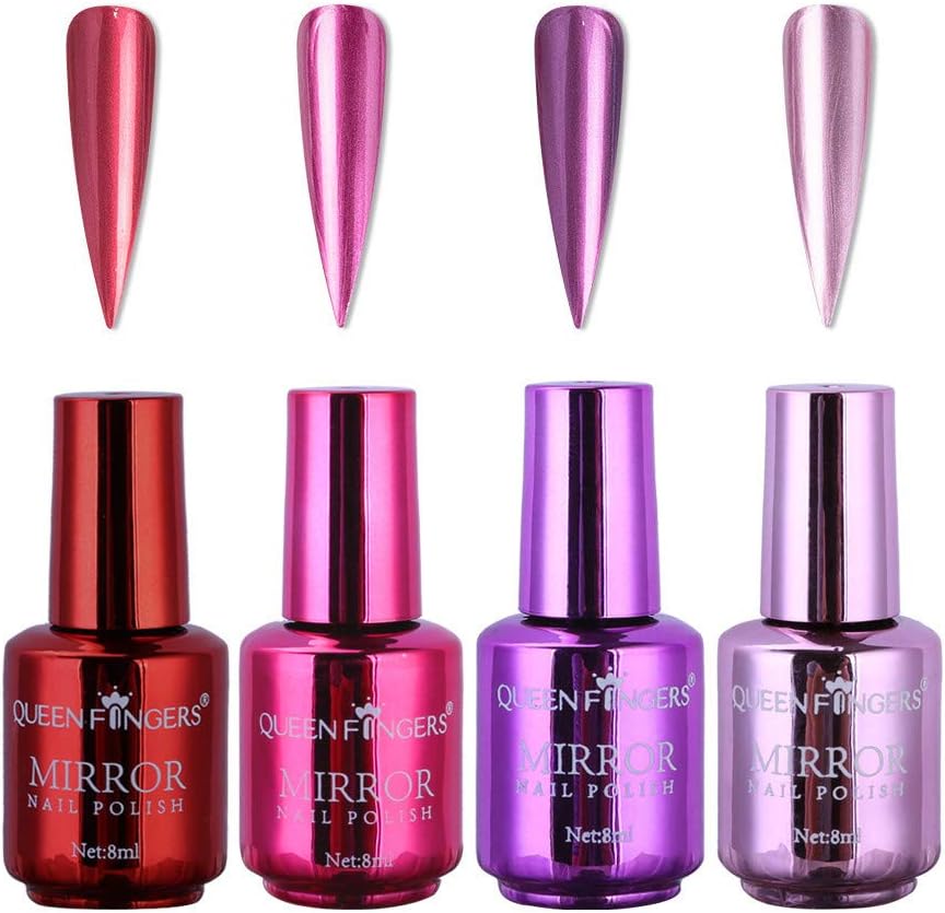 Nail Polish - Plating Metallic Nail Polish Set Magic Semi-Mirror Effect Nail Lacquer 4-pc Set Body Care/Beauty Care (B)