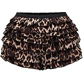 BEAUDRM Women's Plus Size Y2K Cheetah Print Micro Shorts Leopard Tiered Layered Ruffle Mini Shorts Bloomers