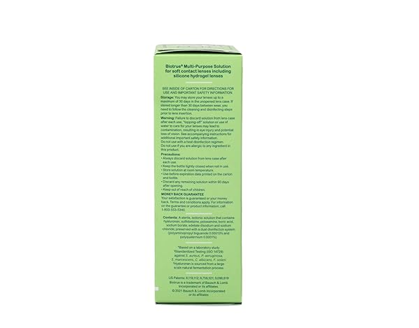 BIOTRUE CONTACT SOLUTION, MULTI-PURPOSE LENS SOLUTION FOR SOFT LENSES, CLEANS, DISINFECTS, REMOVES PROTEIN BUILD-UP, DIRT & DEBRIS, HYDRATES, STORES & CONDITIONS CONTACTS, 2 FL OZ