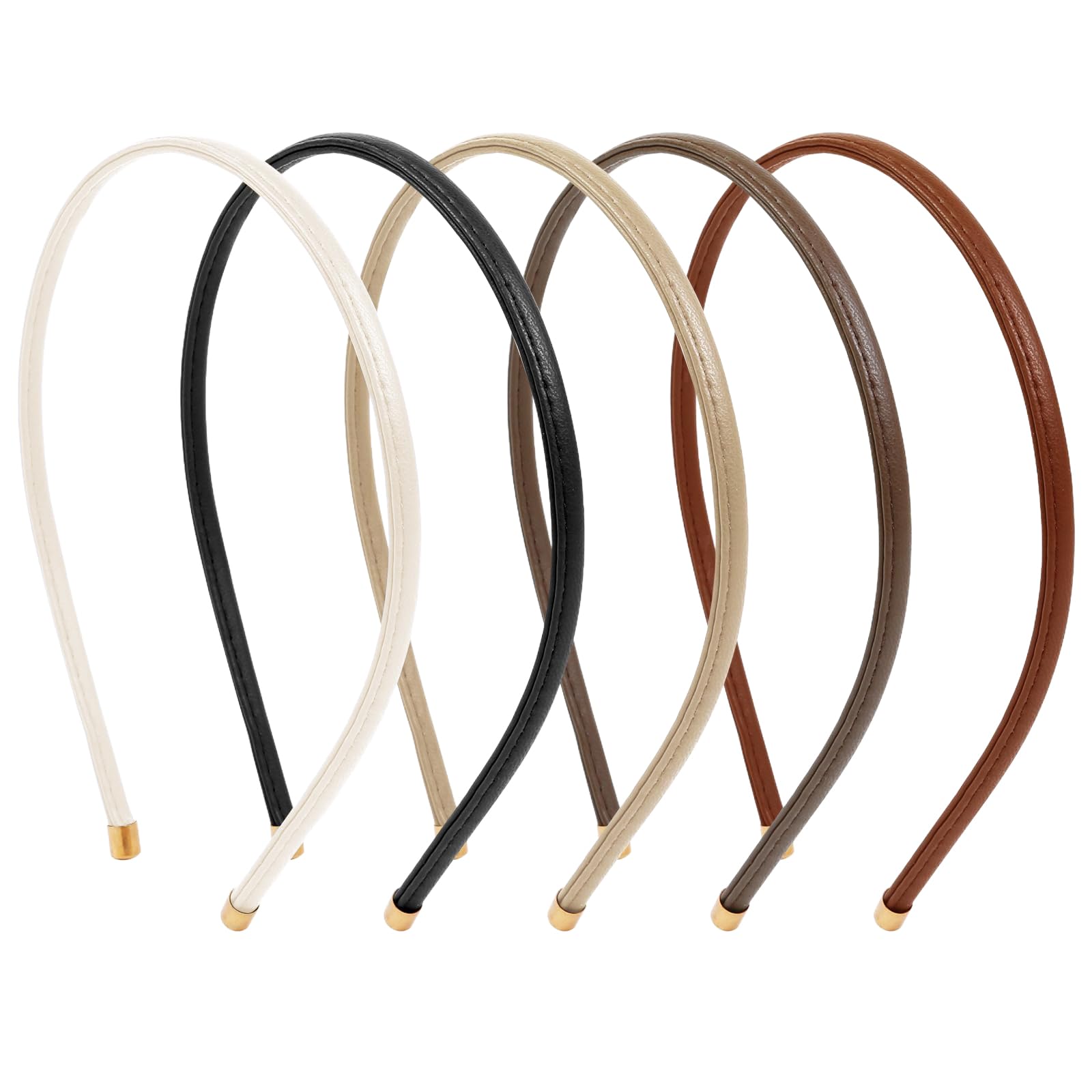 Evadollina Ladies' Headbands, Set of 5, Slim Leather Hairbands for Women, Headband, Hair Hoop, Hairbands, Sports Headband