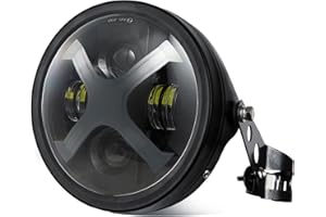 HENGTUAOTO 7inch LED X-Style White/Red DRL Motorcycle Headlight with Headlight Housing Bucket Mount Brackets Compatible with CB400 CB1300 Vulcan custom XS650 Chopper Cafe Racer Bobbe