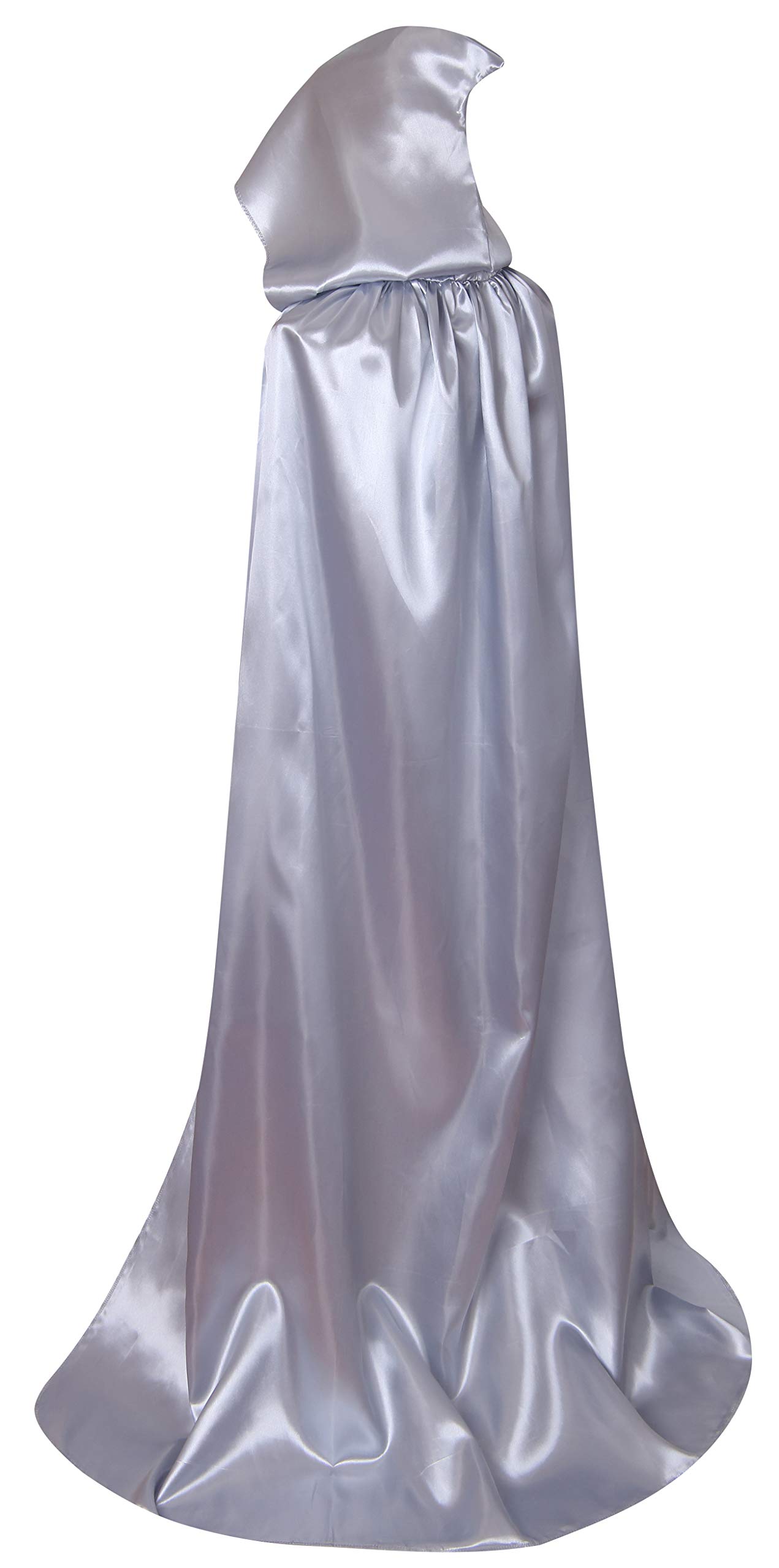 Txian Extra Long Hooded Satin Cloak, Halloween Christmas Fancy Cape for Adults (Silver)