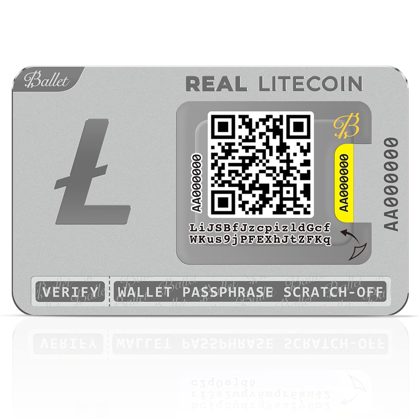 Ballet REAL Litecoin Cold Storage Wallet Card | Non-Electronic Physical Wallet | No 12/24-Word Seed Phrase | No Battery/USB/Bluetooth | Ballet Crypto App | 1,000+ Coins & NFTs