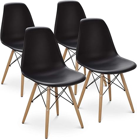 Amazon Com Kitchen Dining Chairs With Mid Century Modern Style Plastic Side Chair Armless Living Room And Bedroom Chairs 4 Set Black Chairs