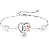 13th/15th/16th/18th/21st/30th/40th/50th/75th/80th Birthday Gifts for Women Daughter Wife Mom 925 Sterling Silver 18 Year Old Girl Birthday Gifts Heart Rose Flower Adjustable Bracelet Mothers Day Christmas Anniversary Graduation Jewelry