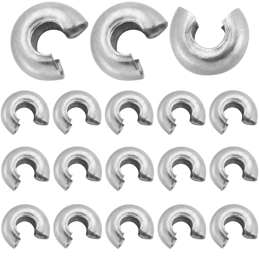 SUNNYCLUE 1 Box 120Pcs 5mm Silver Crimp Bead Covers Half Round Open Crimp Beads Knot Cover Small End Caps Stainless Steel Spacer Bead Cover for Jewellery Making Bead Assortments DIY Crafts Bracelets