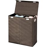 mDesign Double Laundry Bin – Foldable Laundry Basket for Bathroom or Bedroom – Also Suitable as Kids' Laundry Bin – Espresso Brown
