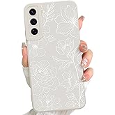 LEOMAKRON for Samsung Galaxy S22 Plus case Silicone White Floral Lotus Cute Pattern Case，Camera Protection Soft Slim Phone Case for Girls Women - White