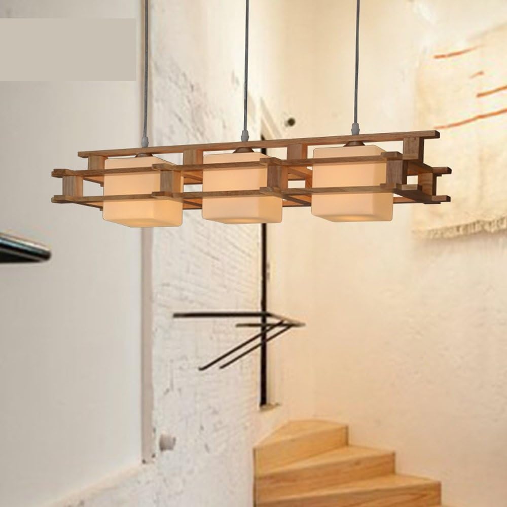 Amazon Com Simple Japanese Chandelier New Chinese Wooden Dining Room Lamp Room Bar Bedroom Lamp Led Solid Wood Hanging Lamps Home Kitchen