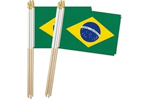 ZIGVERT Brazil Stick Flag, Brazilian Small Mini Hand Held Flags, Small Brazil Flag 5x8 Inch,12 Pack, Party Decorations Supplies for Parades,World Cup,Festival Events